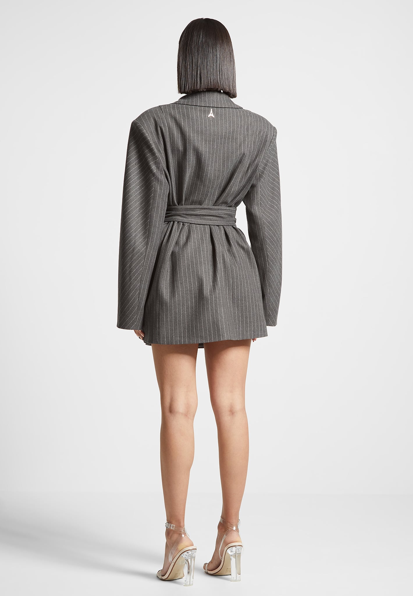 Women's Oversized Pinstripe Blazer Dress - Grey - S-M