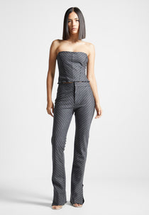 Pinstripe Bandeau Corset Top - Grey