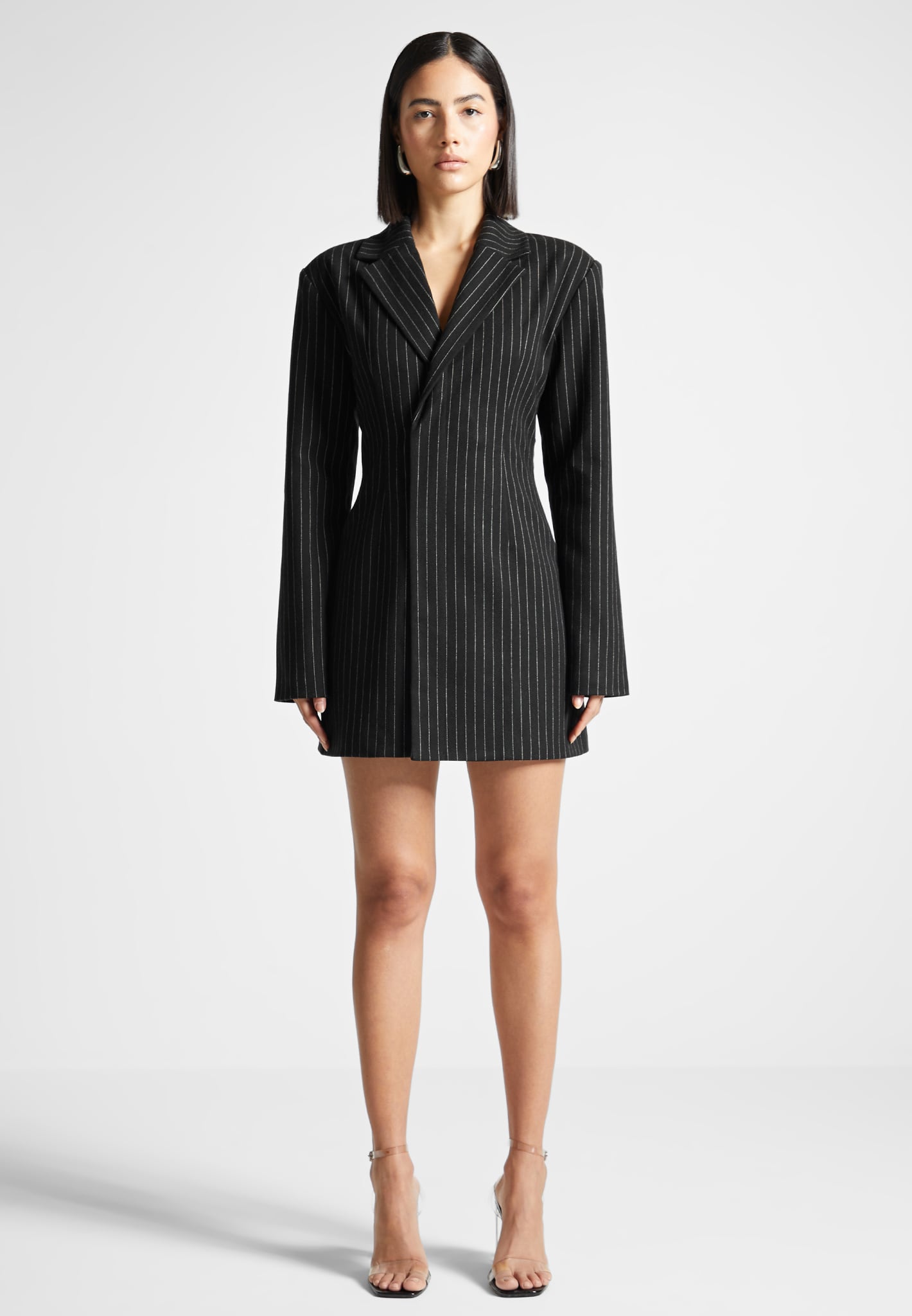 Women's Pinstripe Blazer Dress with Reversible Corset - Black - US 0