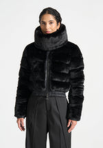 plush-ribbed-jacket-with-scarf-black