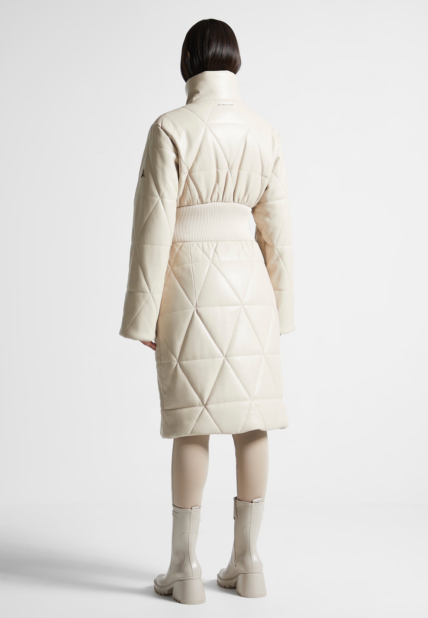 Quilted Vegan Leather Longline Corset Coat - Beige | Manière De