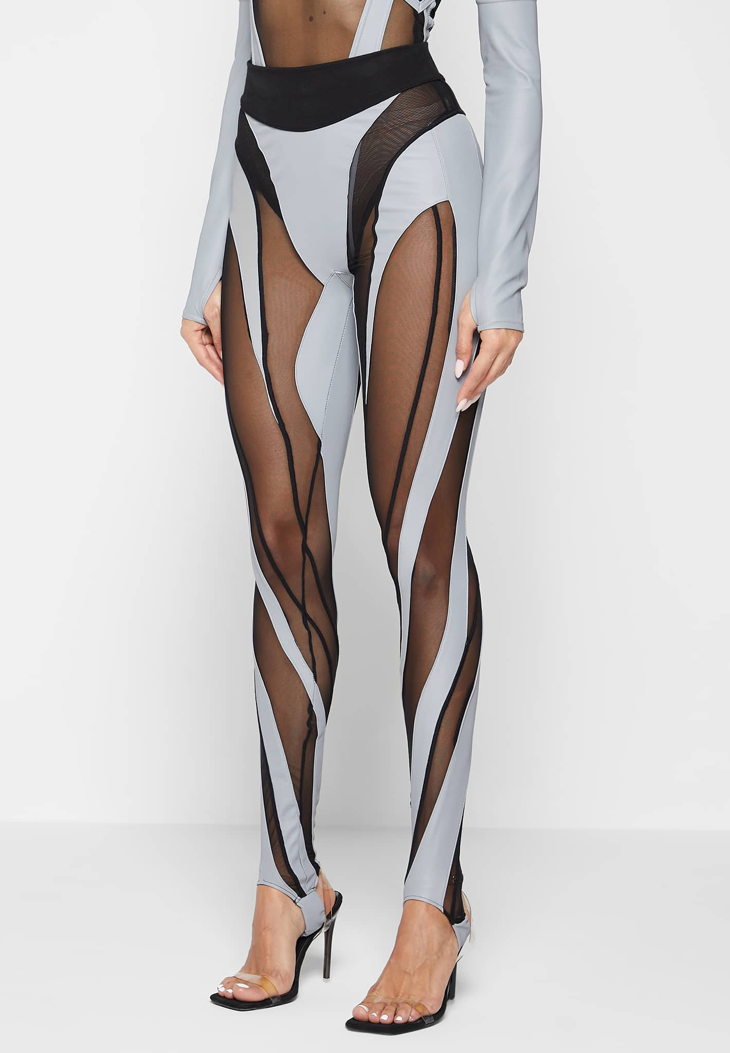 Spiral Contour Mesh Leggings - Black