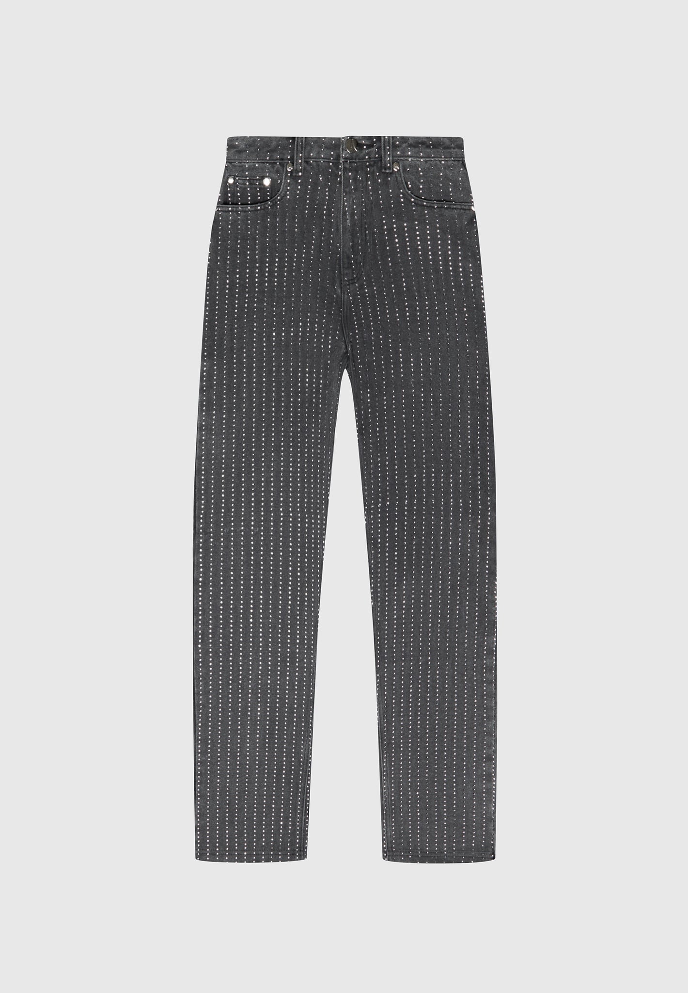 Rhinestone Mom Jeans - Washed Grey
