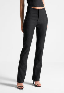 Rhinestone Tailored Straight Leg Pants - Black