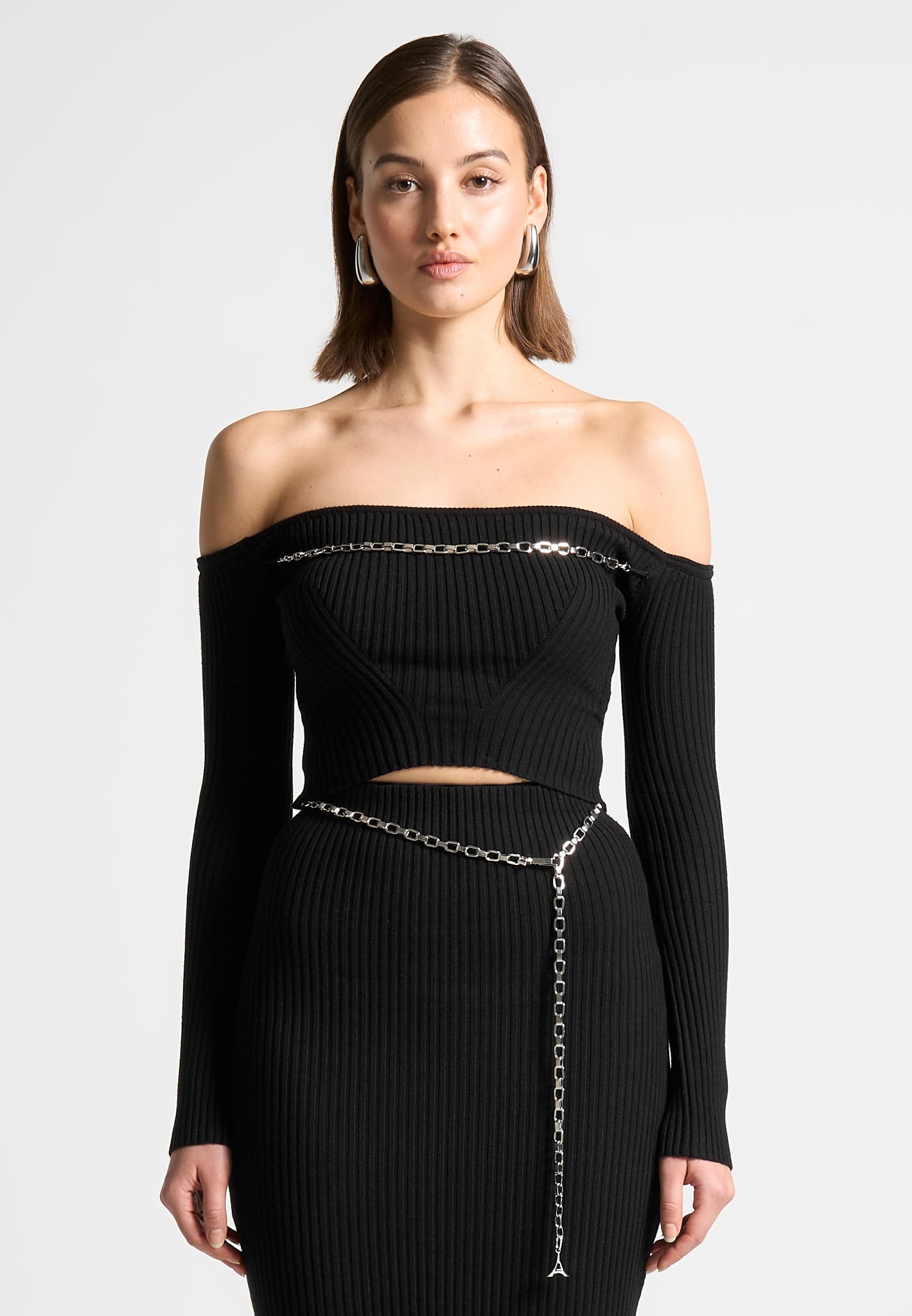 ribbed-knit-bardot-crop-top-with-chain-black