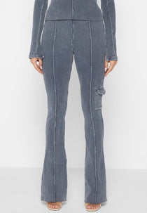 Ribbed Flared Leggings - Washed Blue