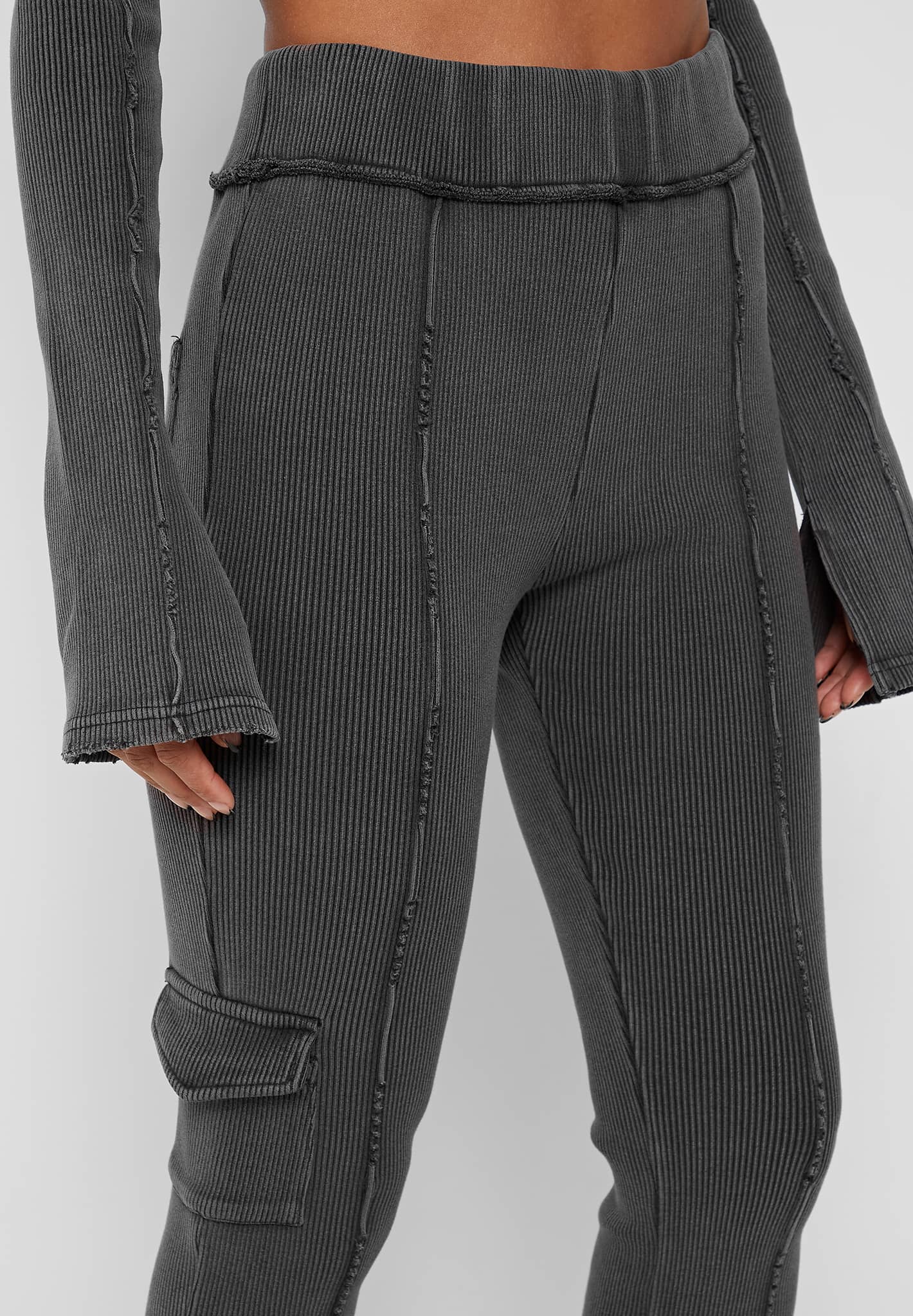 GREY - 'NUNA' - RIBBED SPLIT LEGGING PANTS - DISINO - Fashion Boutique