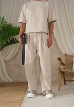 Lior - Box Pleat Wide Leg Pants - Beige