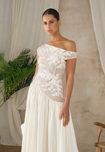 Alanna - Off Shoulder Fit and Flare Maxi Dress - Ivory