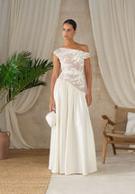 Alanna - Off Shoulder Fit and Flare Maxi Dress - Ivory