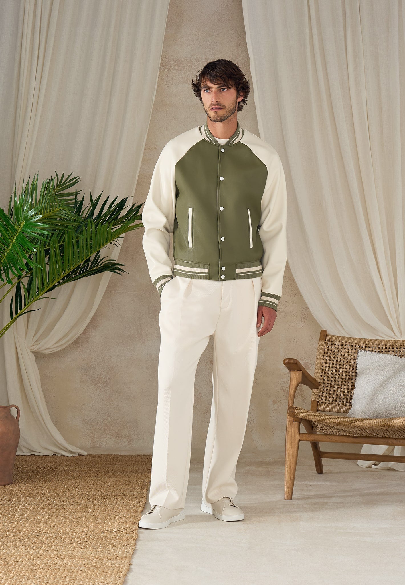 Men's Pleated Tailored Pants - Cream - W34