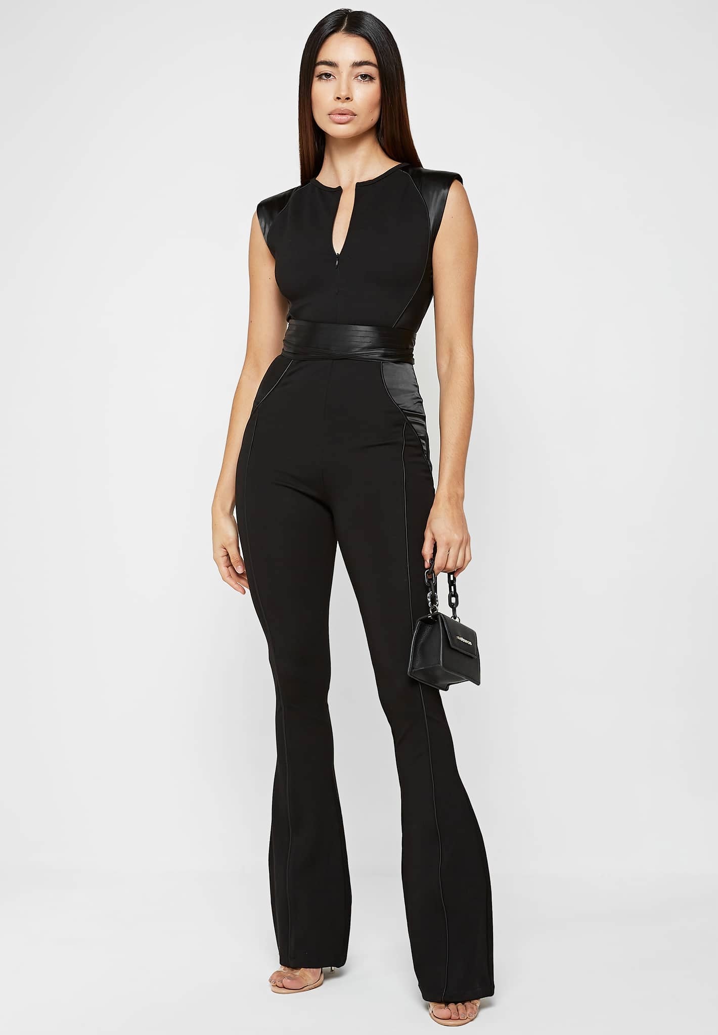 Sandra Zip-Front Belted waist Real Leather Moto Jumpsuit for Girls