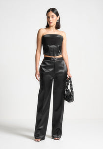 Bella - Satin Tailored Pants - Black