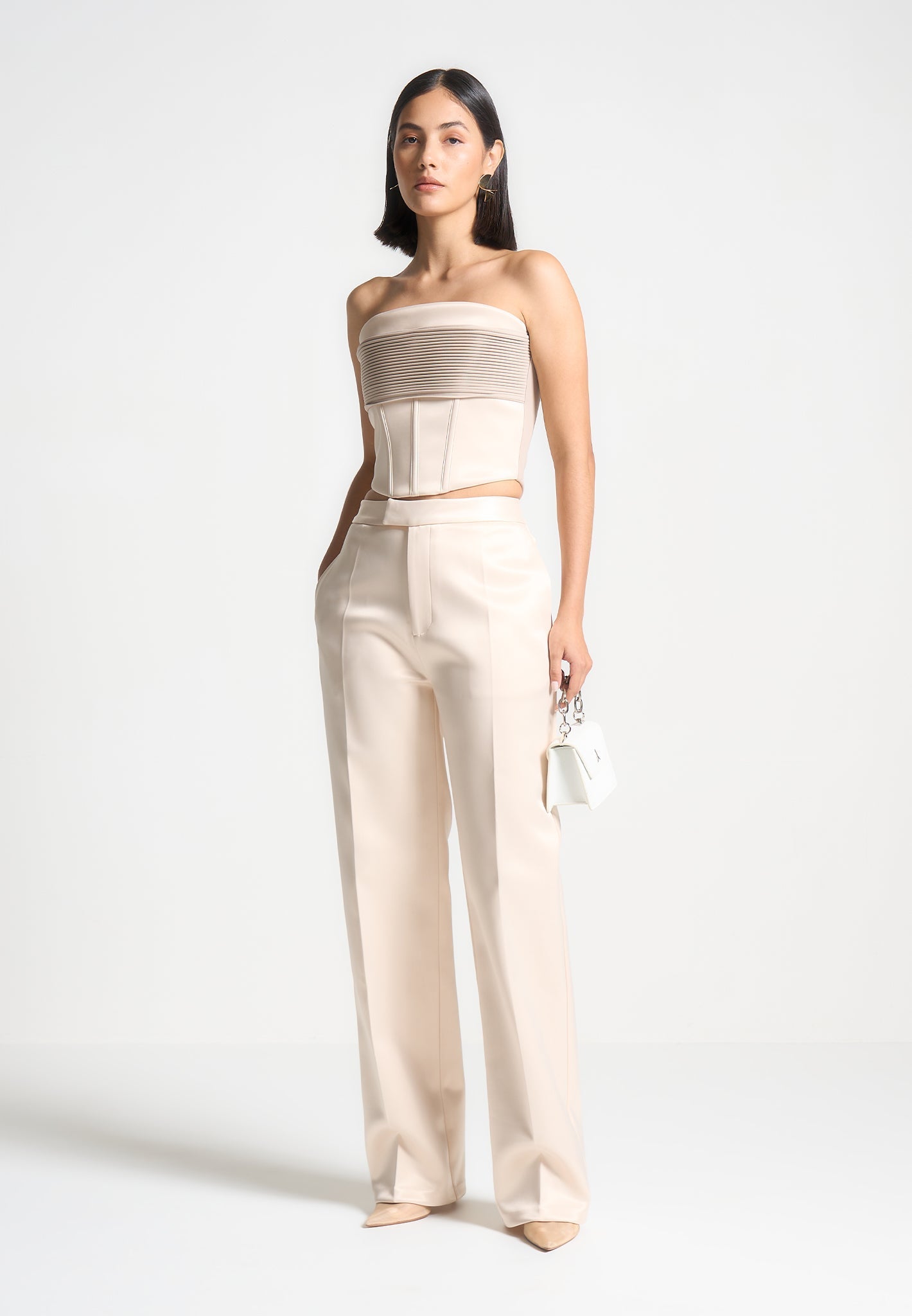 Women's Satin Tailored Pants - Champagne - US 12 - Bella