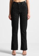 scattered-rhinestone-mini-flare-jeans-washed-black