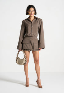 Laure - Cargo Shirt Mini Dress - Dark Taupe