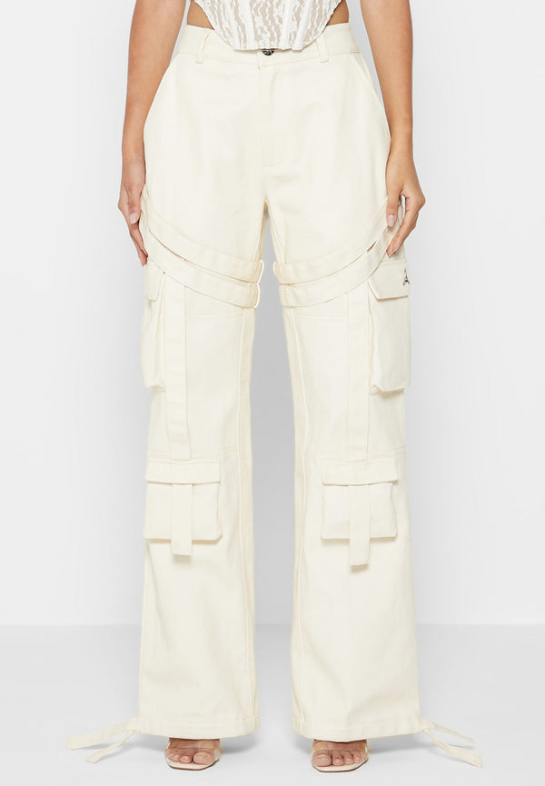 Strap Detail Cargo Pants - Cream