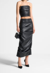 Tacked Leather Midaxi Skirt - Black