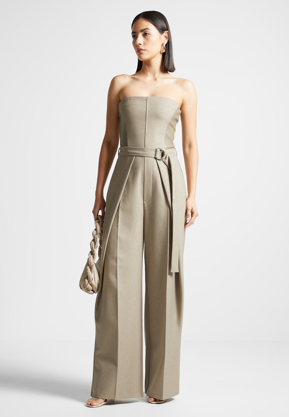 Knitted Two Tone Jumpsuit with Belt - Grey/Black | Manière De Voir USA