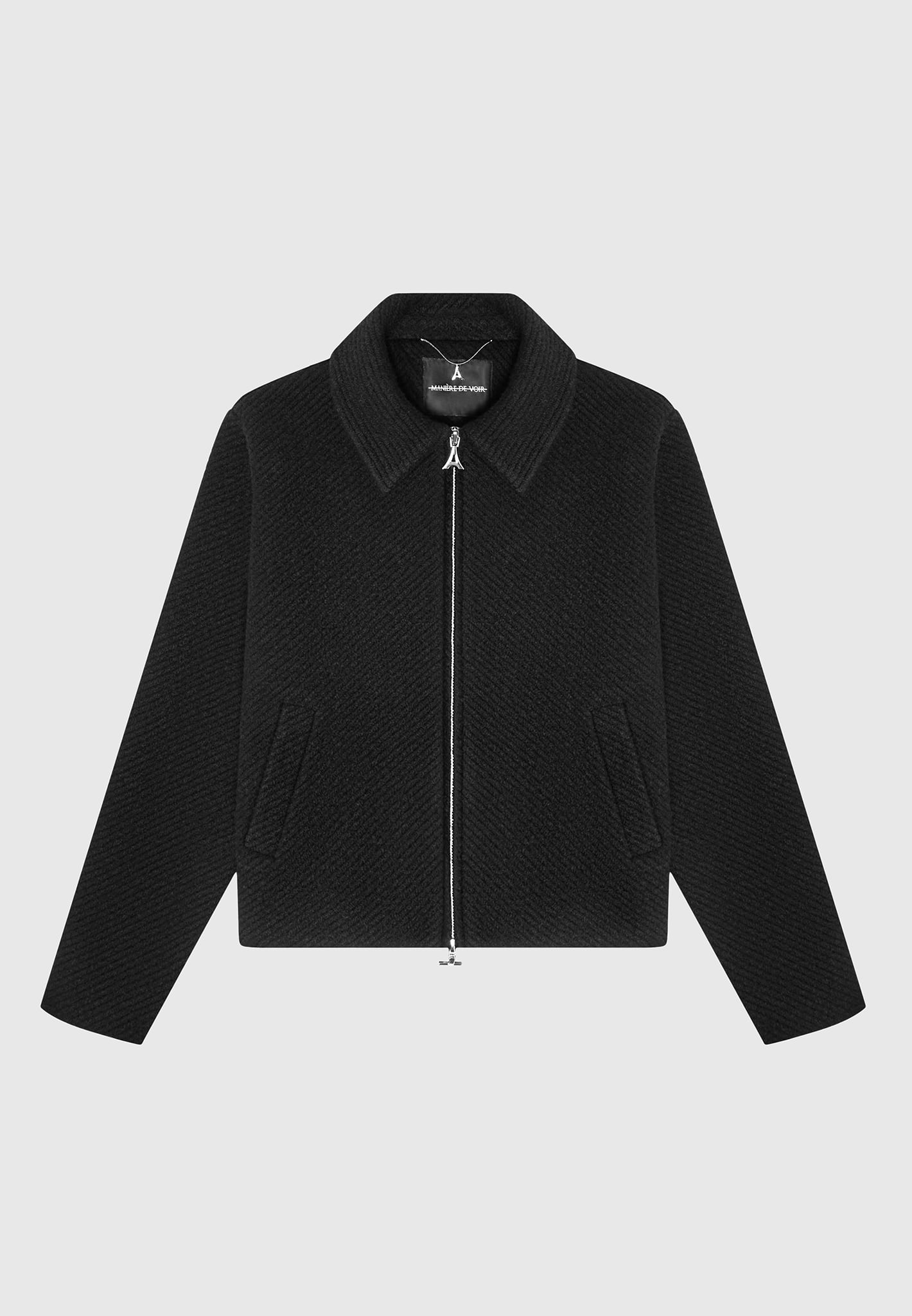Boxy Wool Twill Jacket - Black