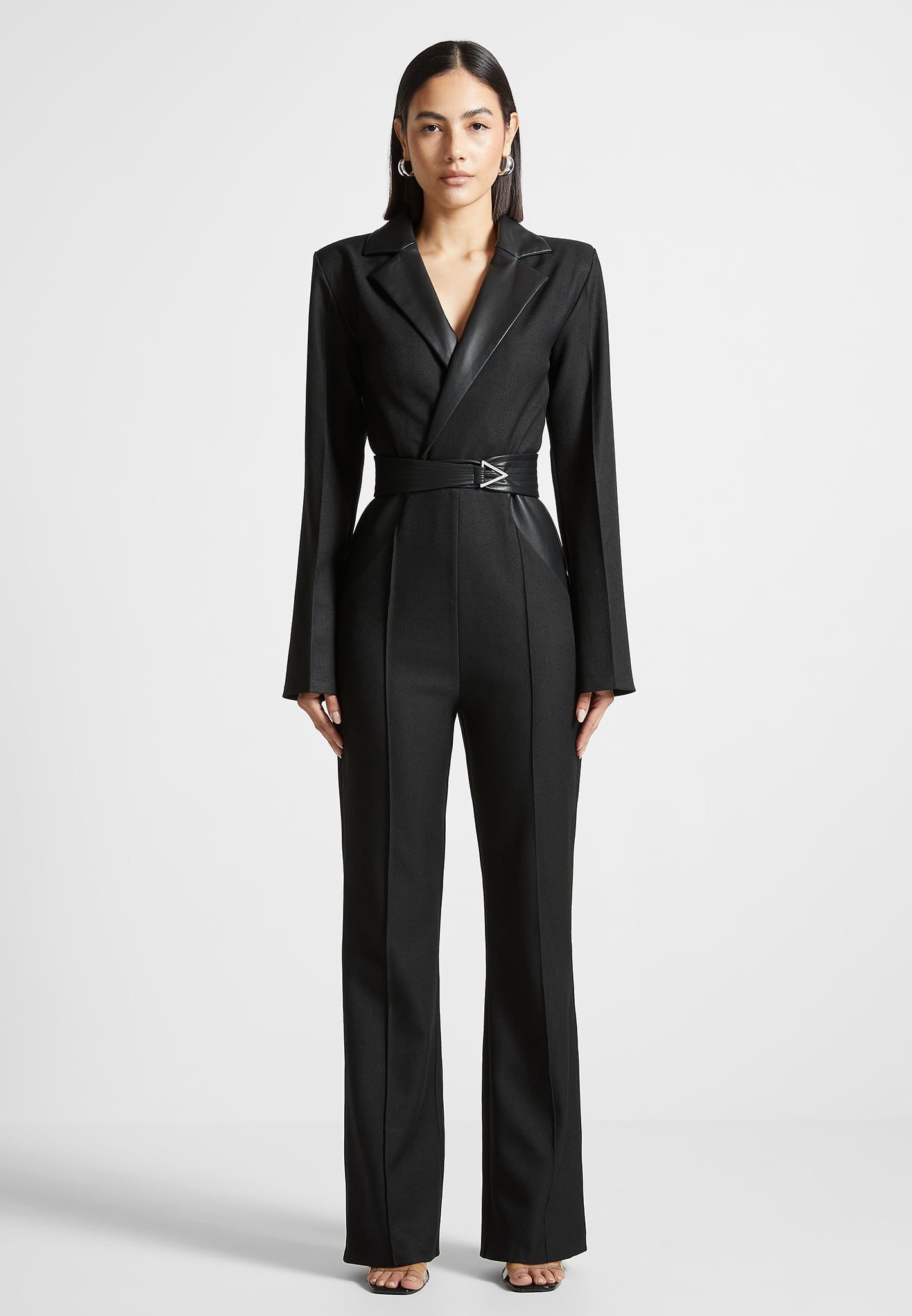 Tailored Fit and Flare Belted Jumpsuit - Black | Manière De Voir USA