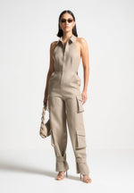 tailored-halterneck-cargo-jumpsuit-beige