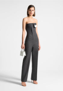 Camille - Tailored Pinstripe Jumpsuit - Grey