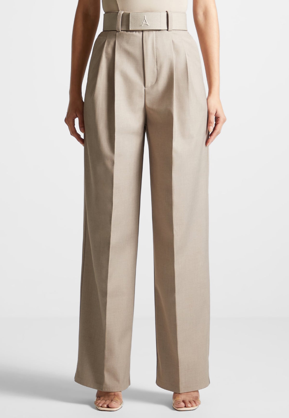 Tailored Pleated Pants with Eiffel Belt - Taupe