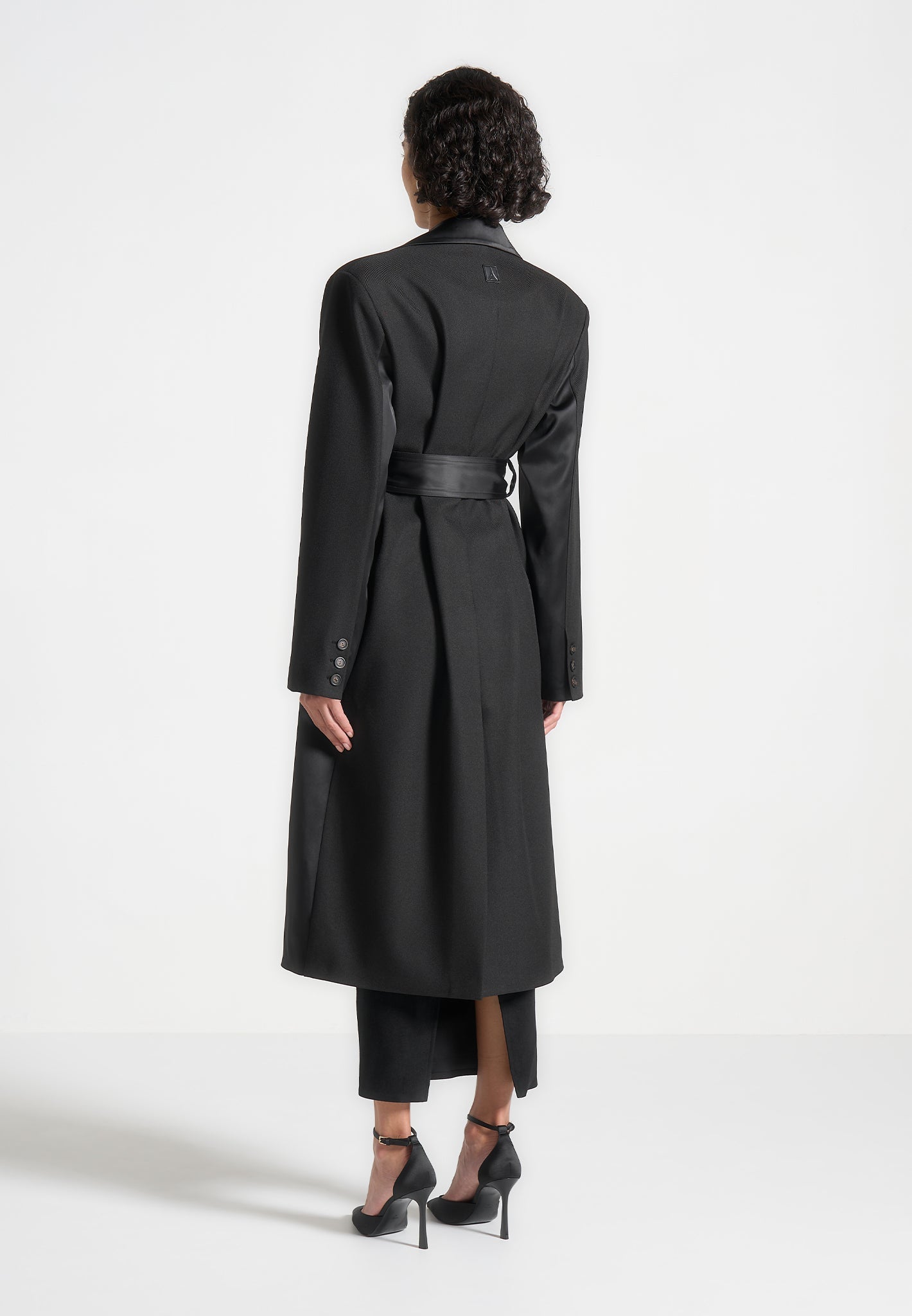 Women's Tailored Satin Trench Coat - Black - US 8 - Ilona