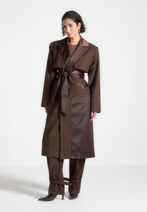 Ilona - Tailored Satin Trench Coat - Brown