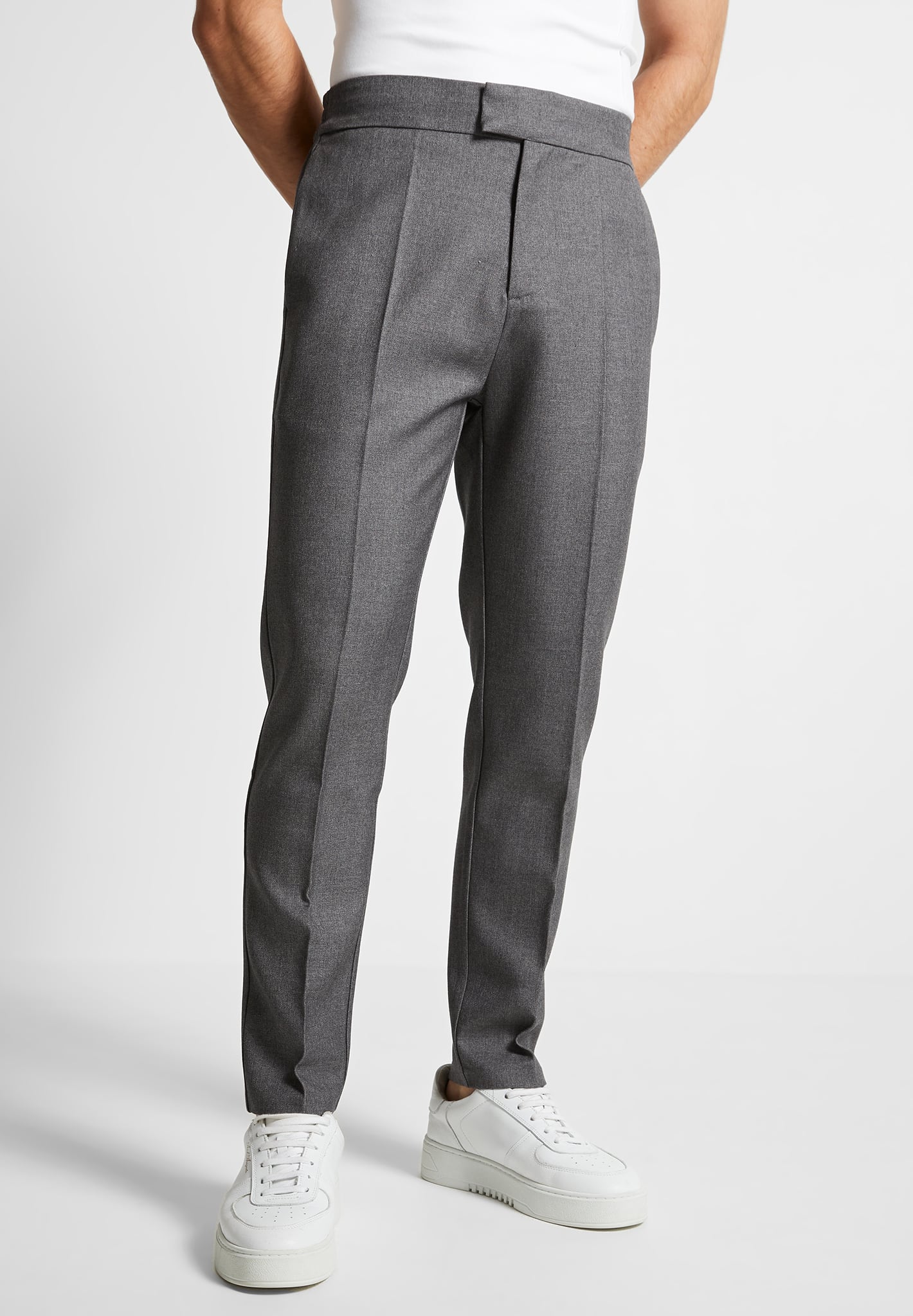 Tapered Fit Press Crease Tailored Trousers - Grey
