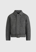 Ezra - Unisex Wool Belted Bomber Jacket - Grey