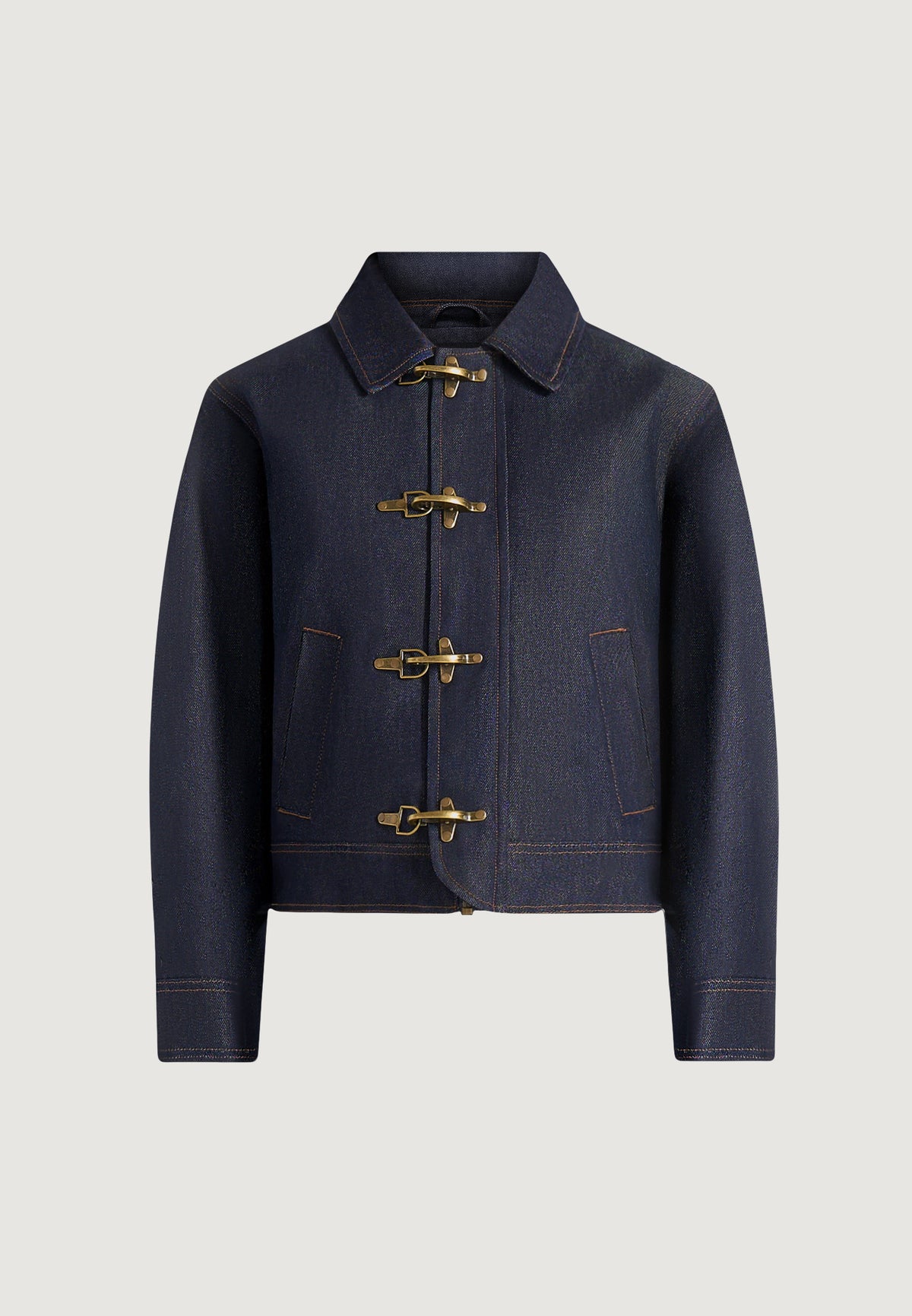 Nino - Unisex Clasp Detail Contrast Stitch Denim Jacket - Indigo