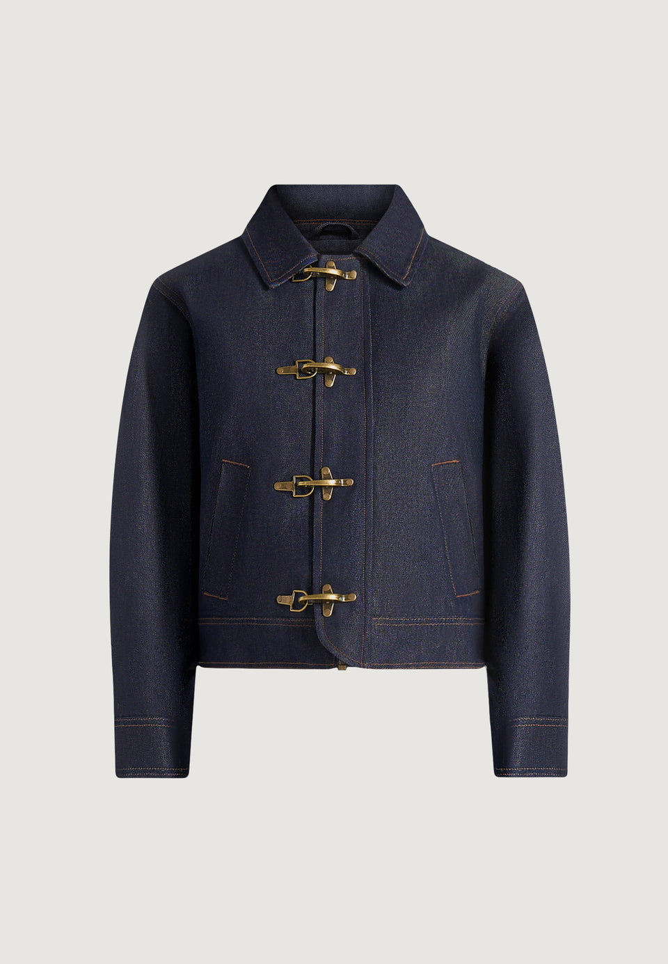 Nino - Unisex Clasp Detail Contrast Stitch Denim Jacket - Indigo