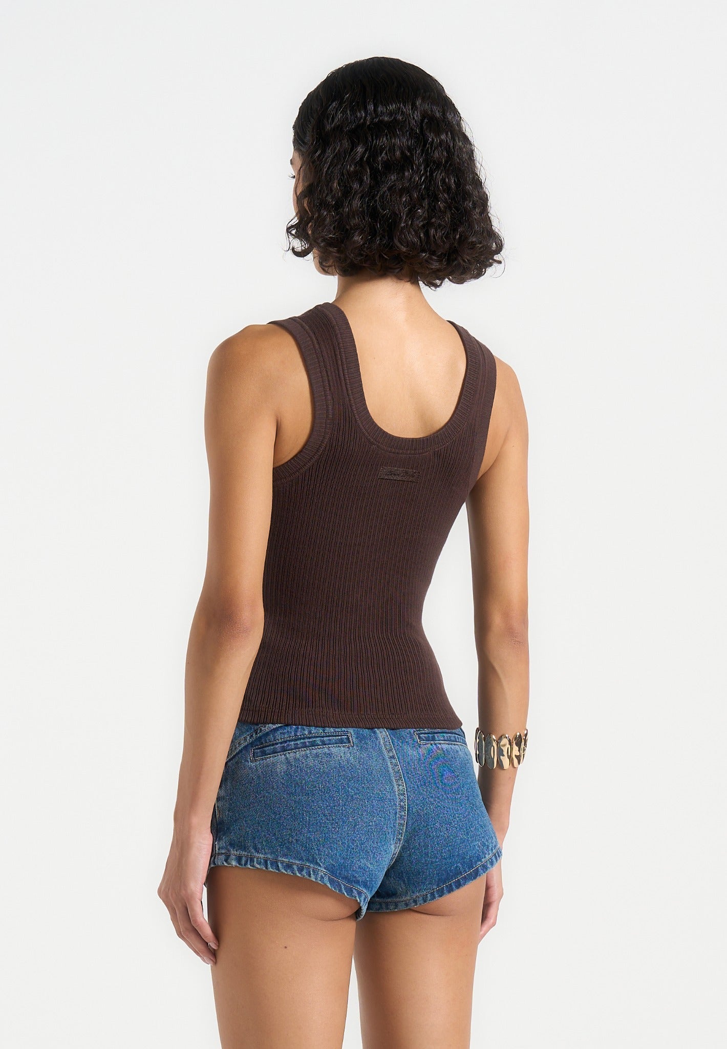 VS001 - Scoop Neck Ribbed Cotton Tank Top - Brown