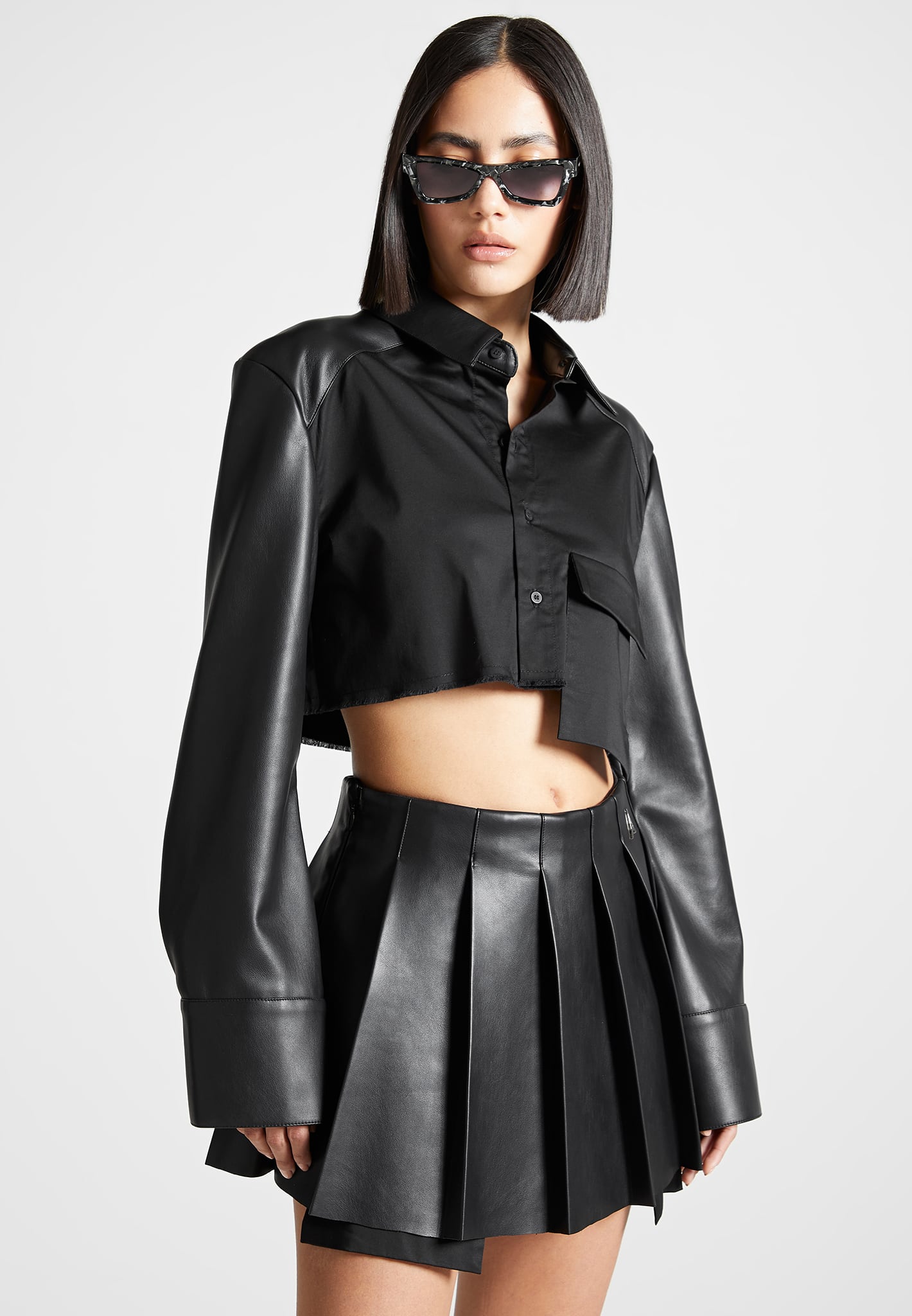 Manier De Voir Womens Leather Corset Crop Top Black Size 4 - Dutch