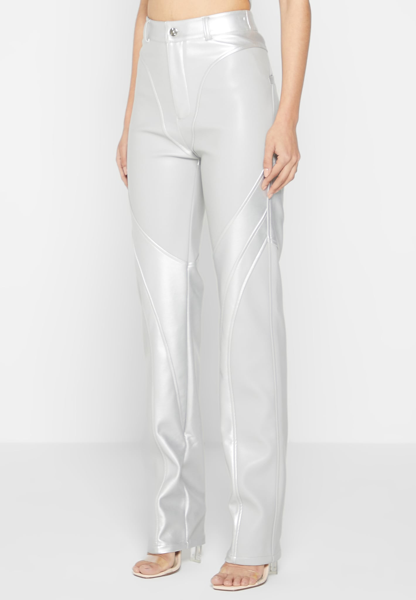 Vegan Leather Metallic Trousers - Silver