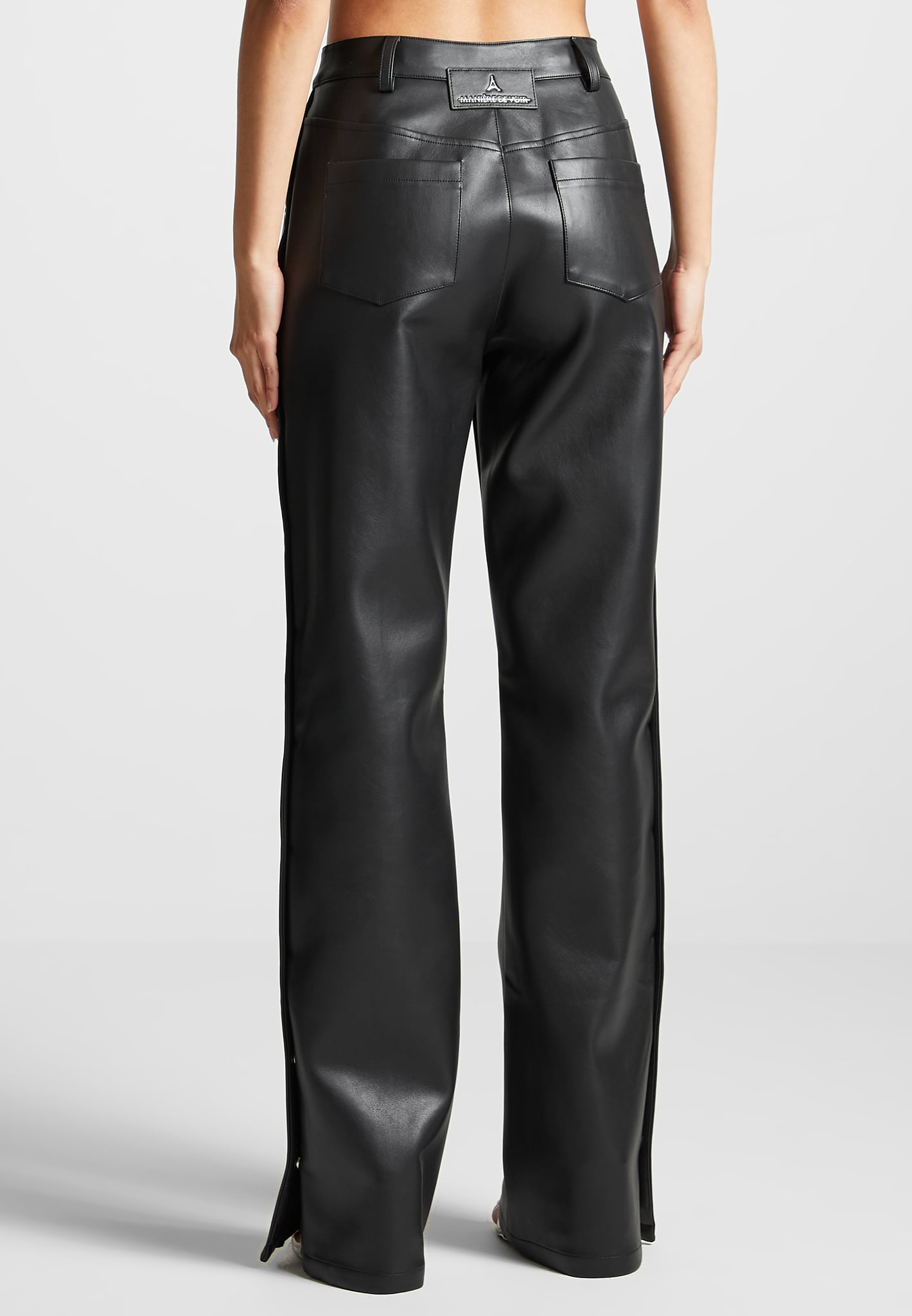 Vegan Leather Pintuck Popper Trousers - Black | Manière De Voir USA
