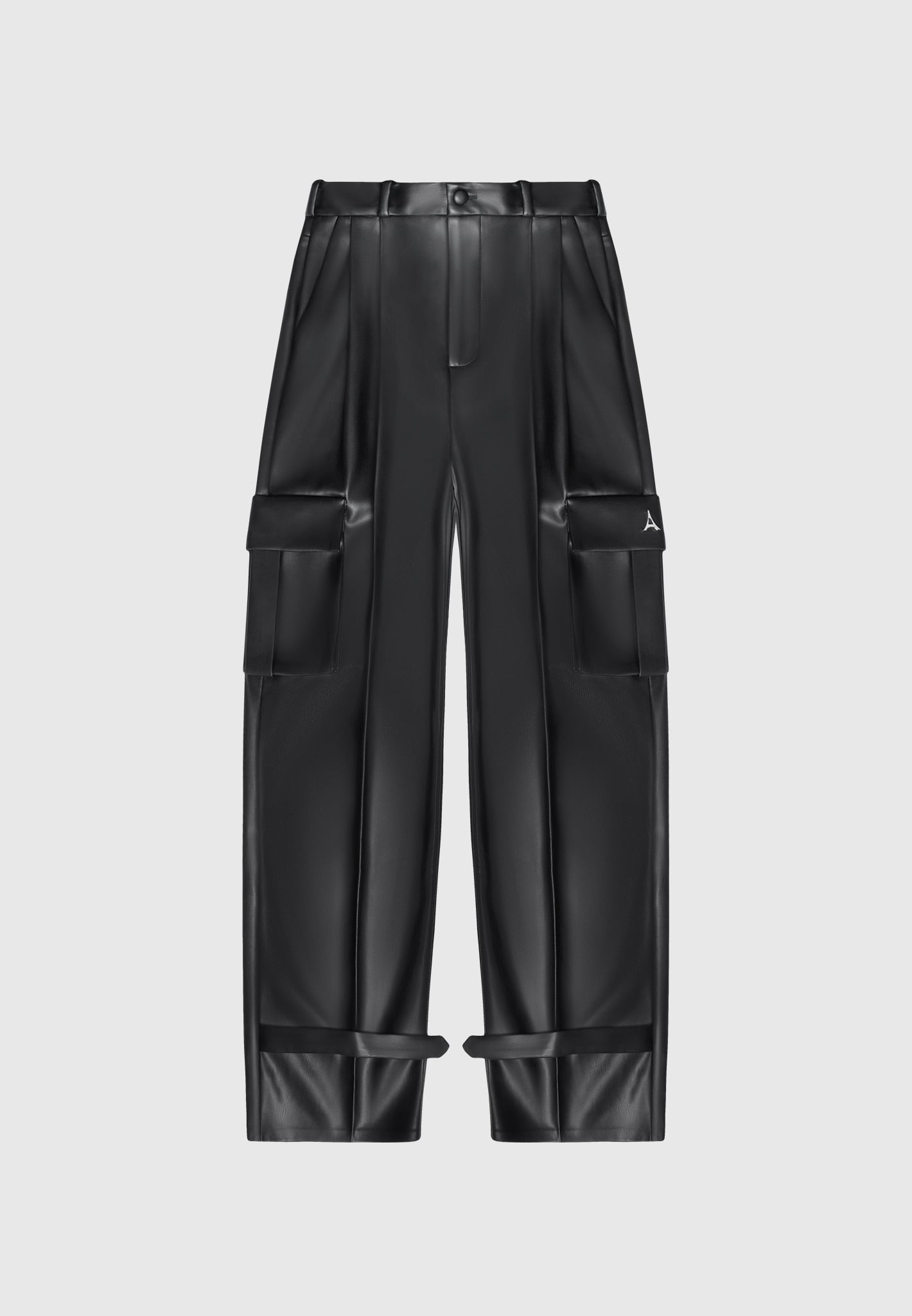 Vegan Leather Pleated Cargo Trousers - Black