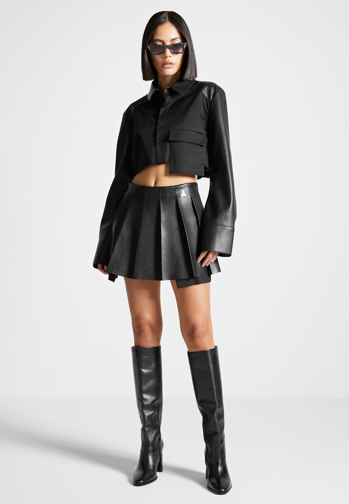 Juliette - Leather Pleated Skort - Black | Manière De Voir USA