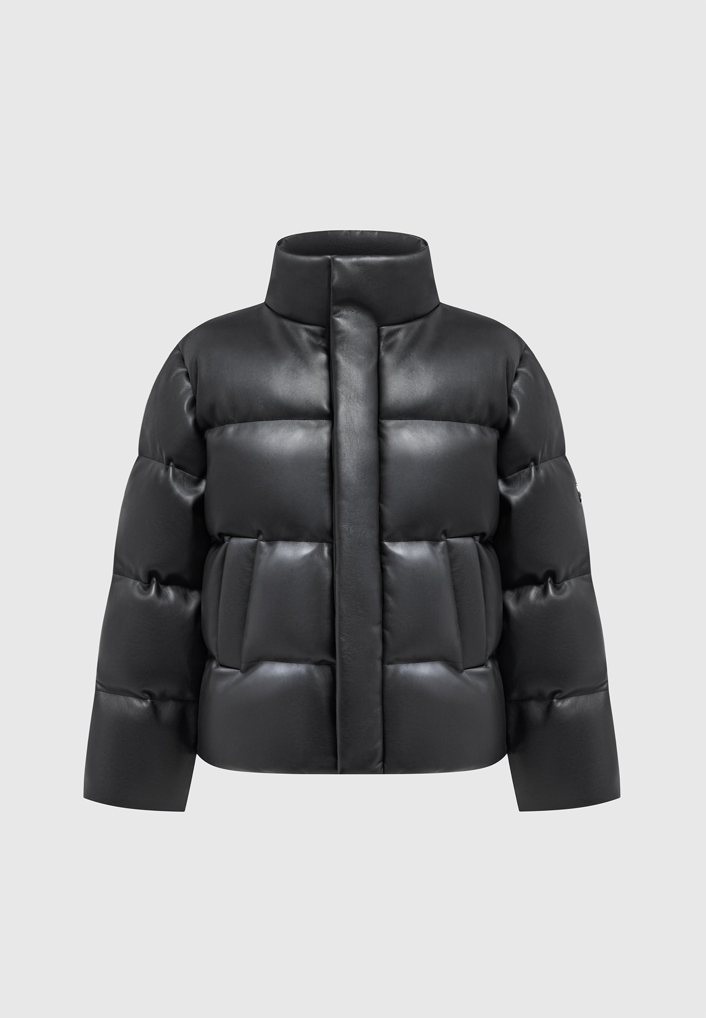 Vegan Leather Puffer Jacket - Black