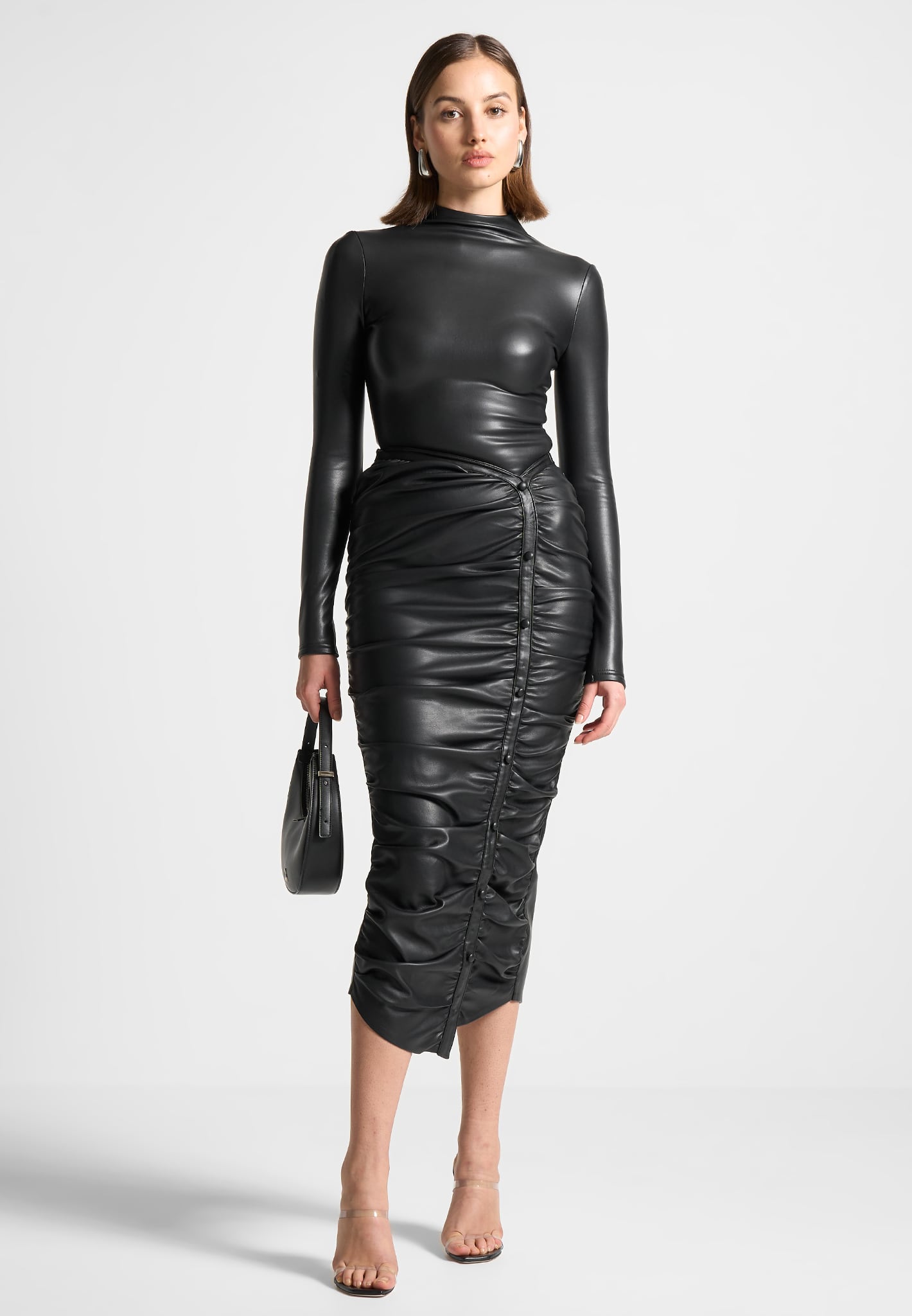 vegan-leather-ruched-midaxi-skirt-black
