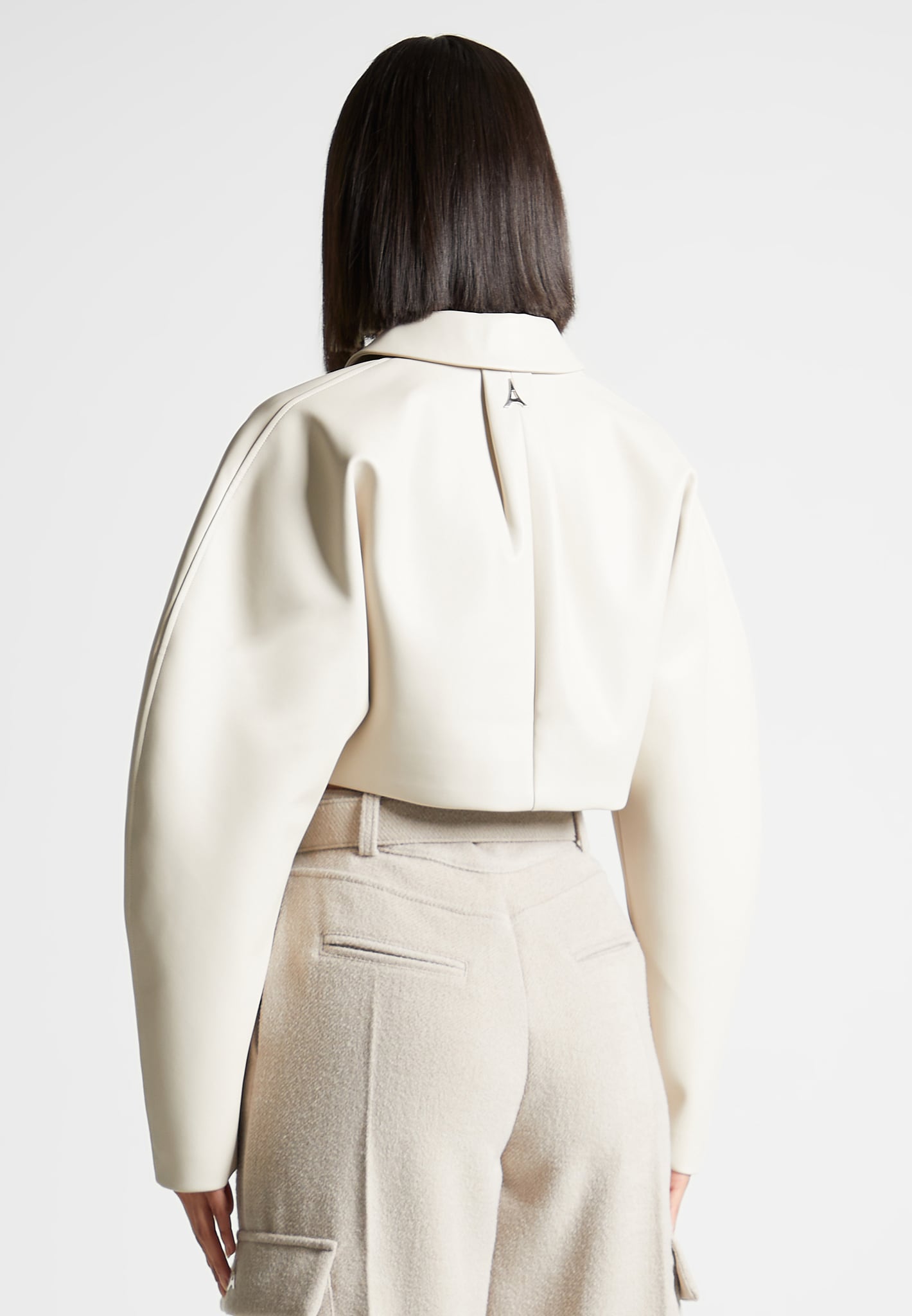 Women's Leather Super Cropped Jacket - Beige - US 10