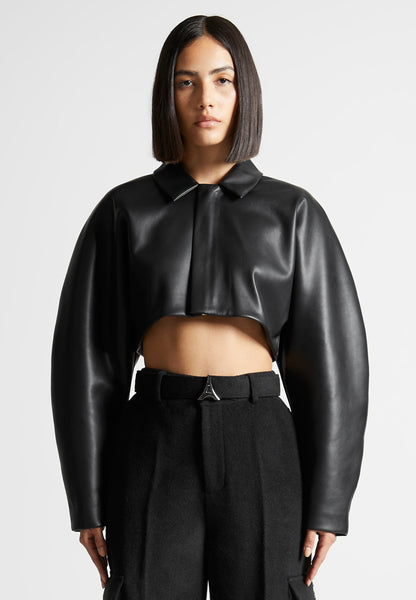 Leather Super Cropped Jacket - Black | Manière De Voir USA