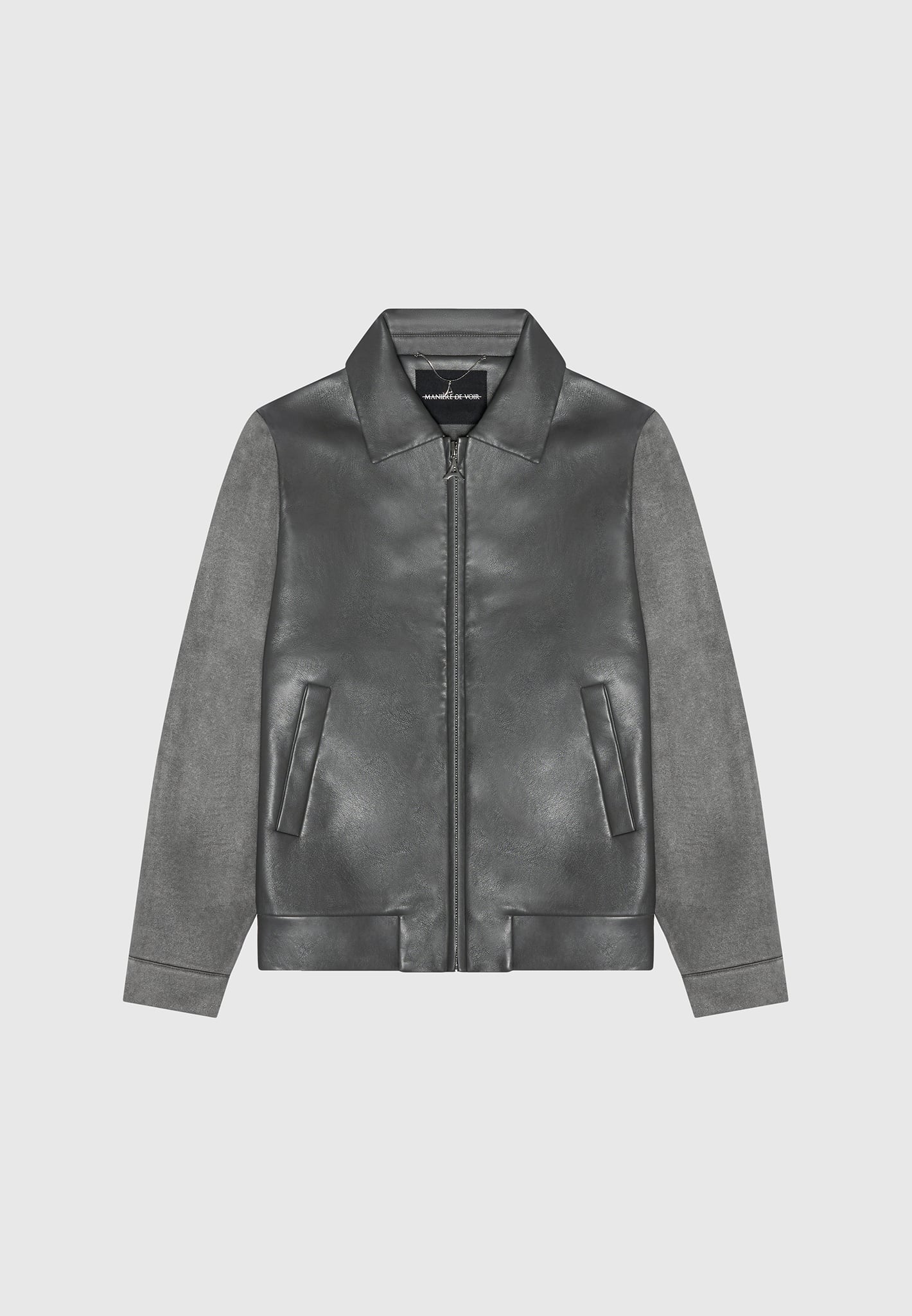 Vegan Leather & Suede Jacket - Grey