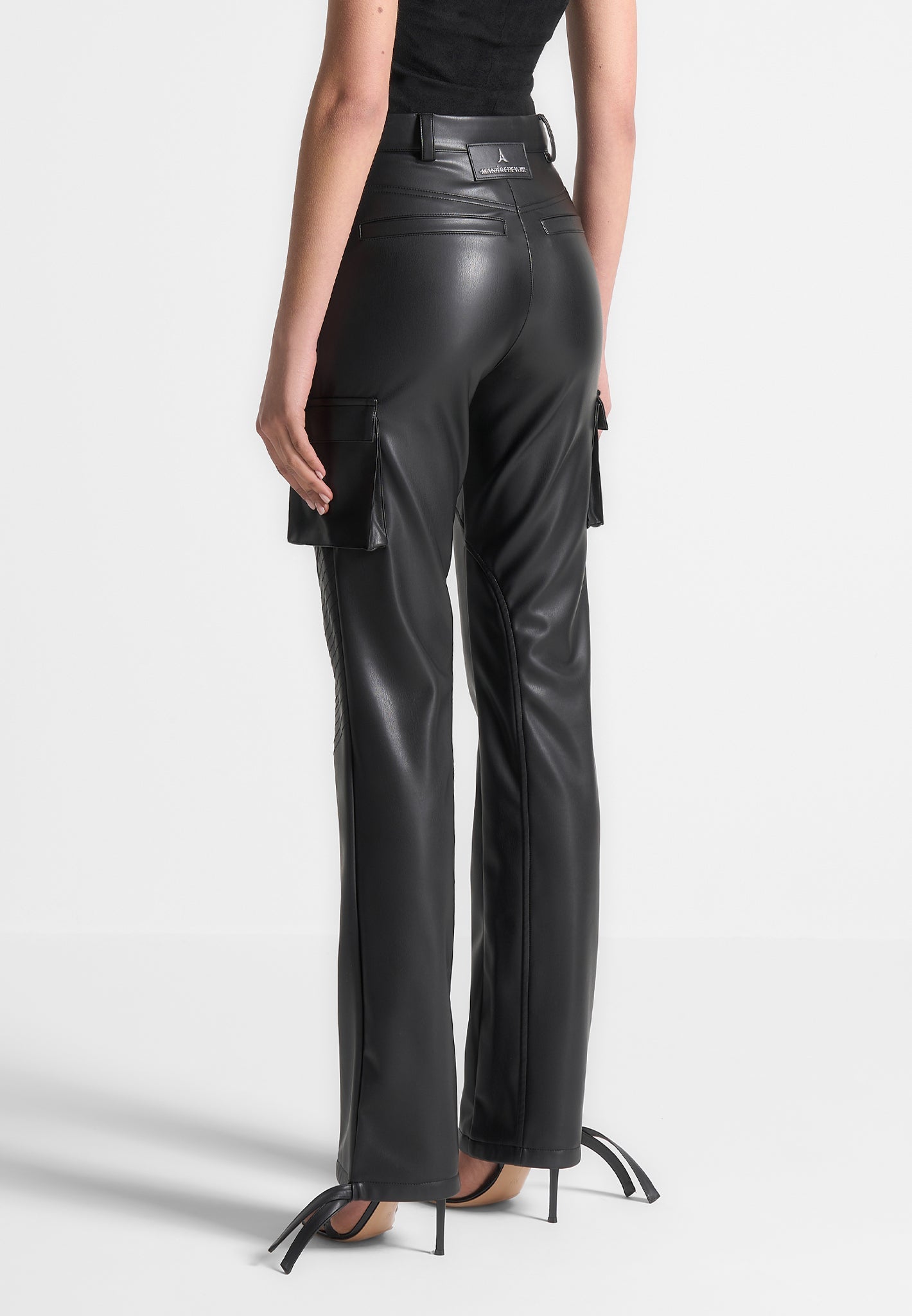 Plus Size faux leather straight leg pants vegan leather trousers