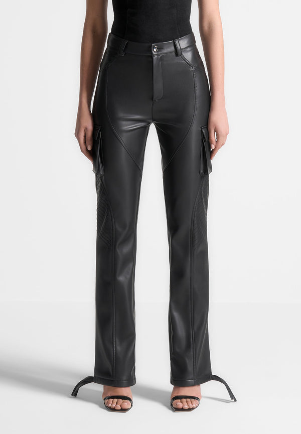 Leather Biker Trousers - Black