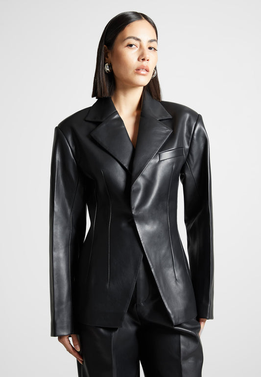 Blazer with Vegan Leather Corset - Black | Manière De Voir USA