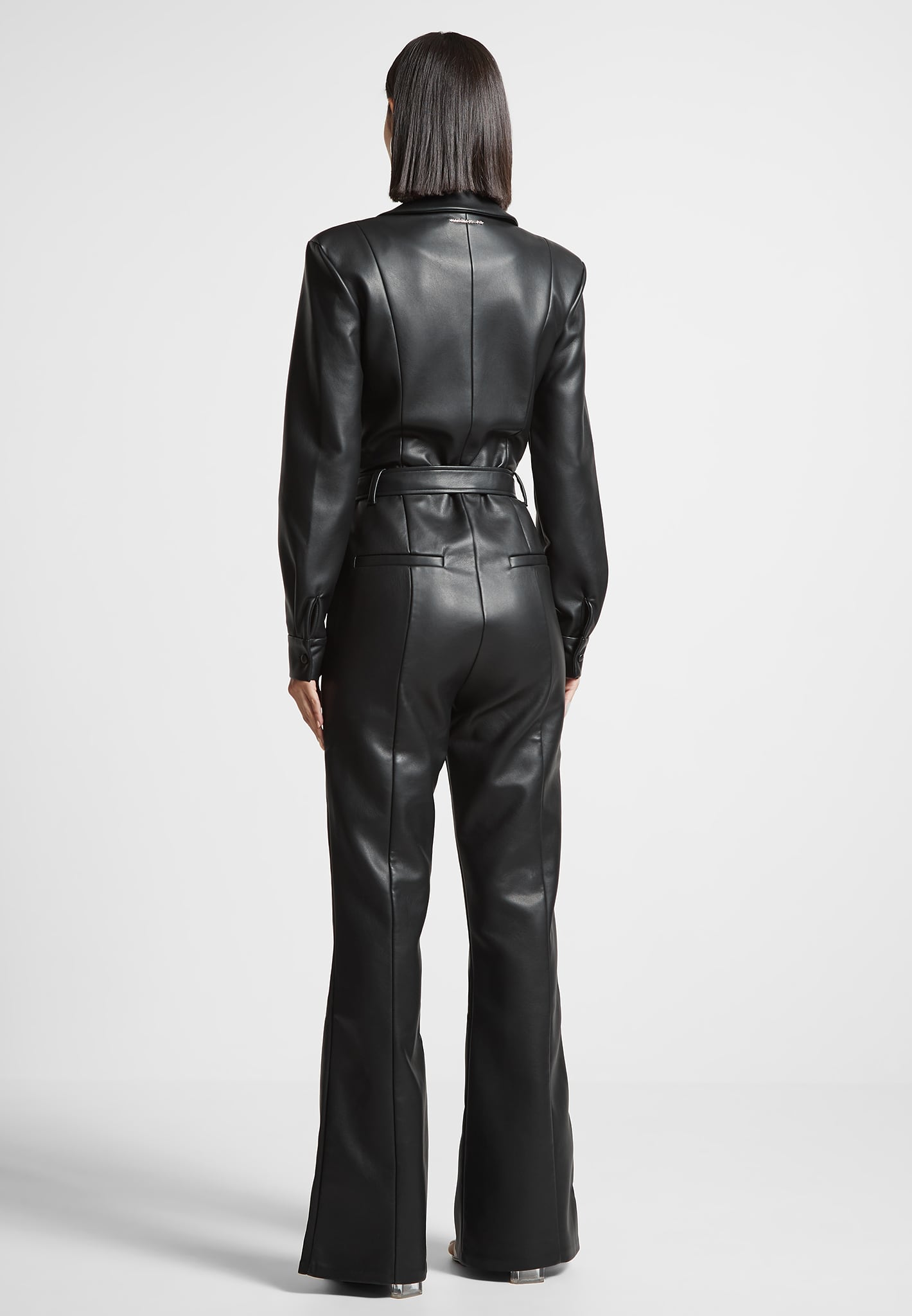 Black Faux Leather Belted Bandeau Jumpsuit
