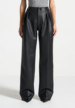 olivia-pebbled-leather-pleated-stacked-trousers-black